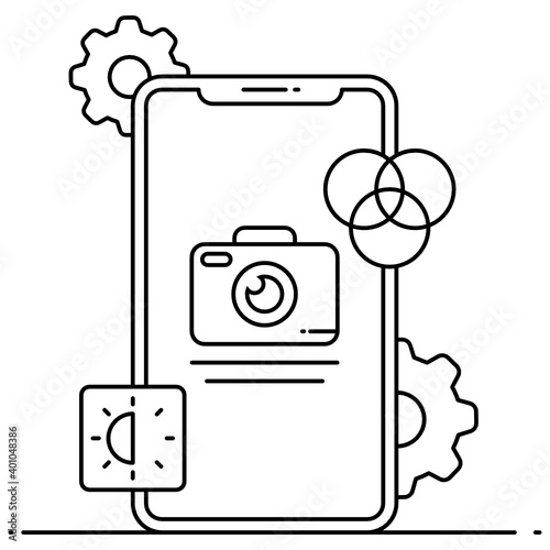 
Photography processing flat outline icon, mobile application 
