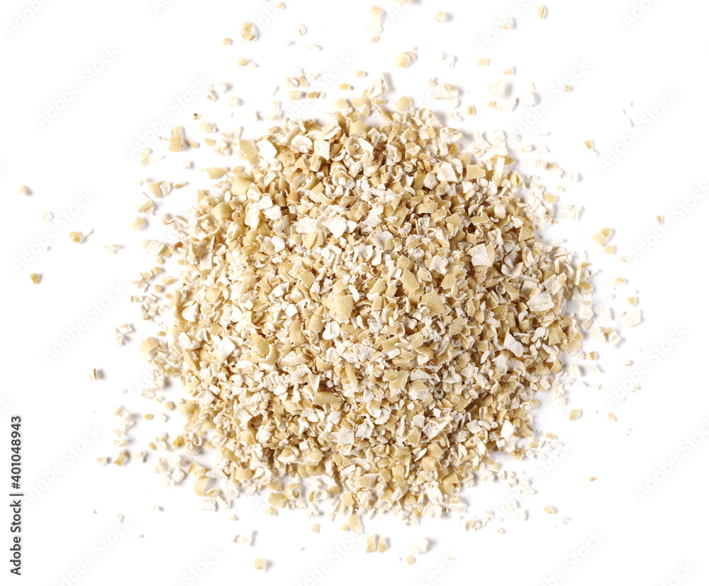 Oat bran pile isolated on white background, top view Oat bran pile isolated on white background, top view