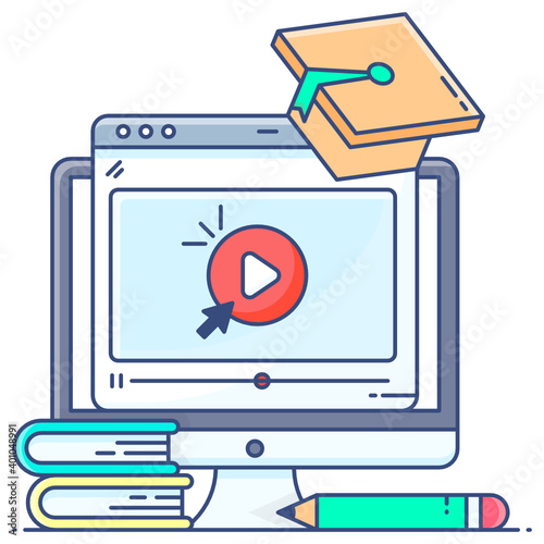
Online course icon in editable flat outline style 
