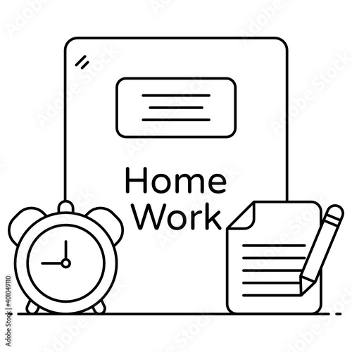 
An icon design of homework in flat outline vector design 
