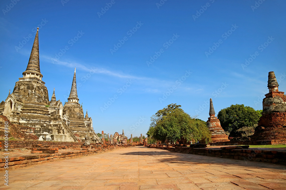 The Empty Path Among the Historic Ruins of Wat Phra Si Sanphet and the Royal Palace, Ayutthaya, Thailand	