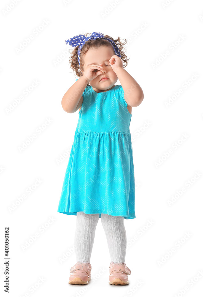 Sleepy baby girl on white background Sleepy baby girl on white background