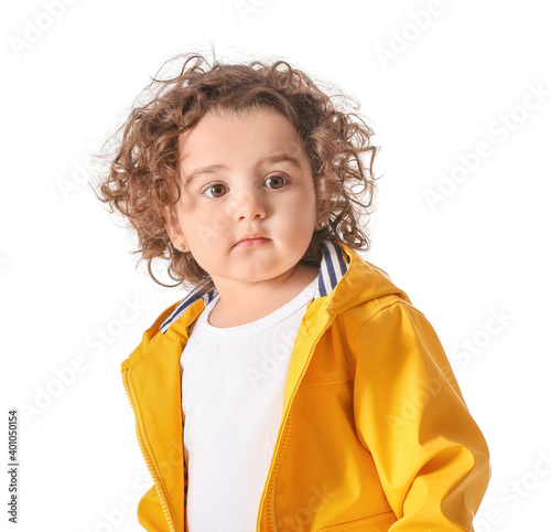 Cute baby girl in raincoat ...