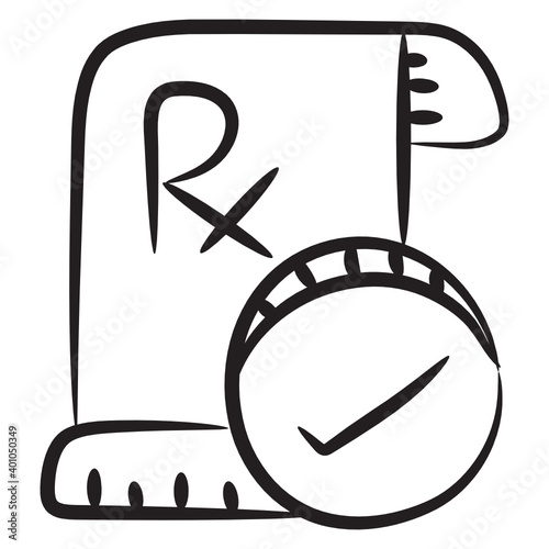 
Hand drawn icon of verified report, medicines prescription 
