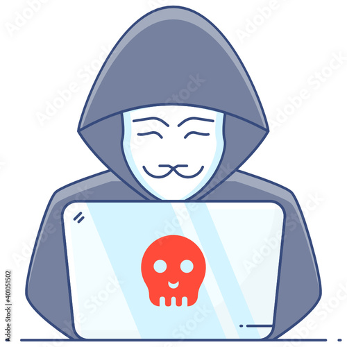 Hacker icon in conceptual flat outline design, secret agent 