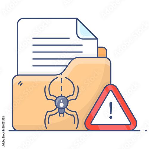 
Virus on folder denoting concept of file infected icon
