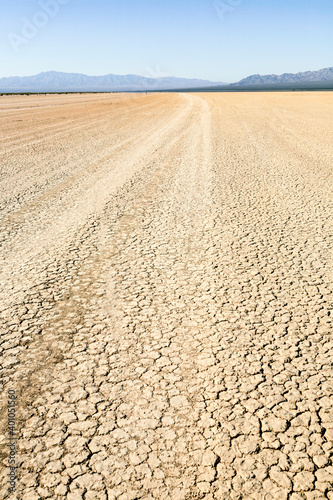 Hard-packed dry lake in the Mojave desert