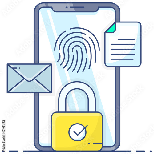 
Secure smartphone icon, flat outline design of mobile security vector 
