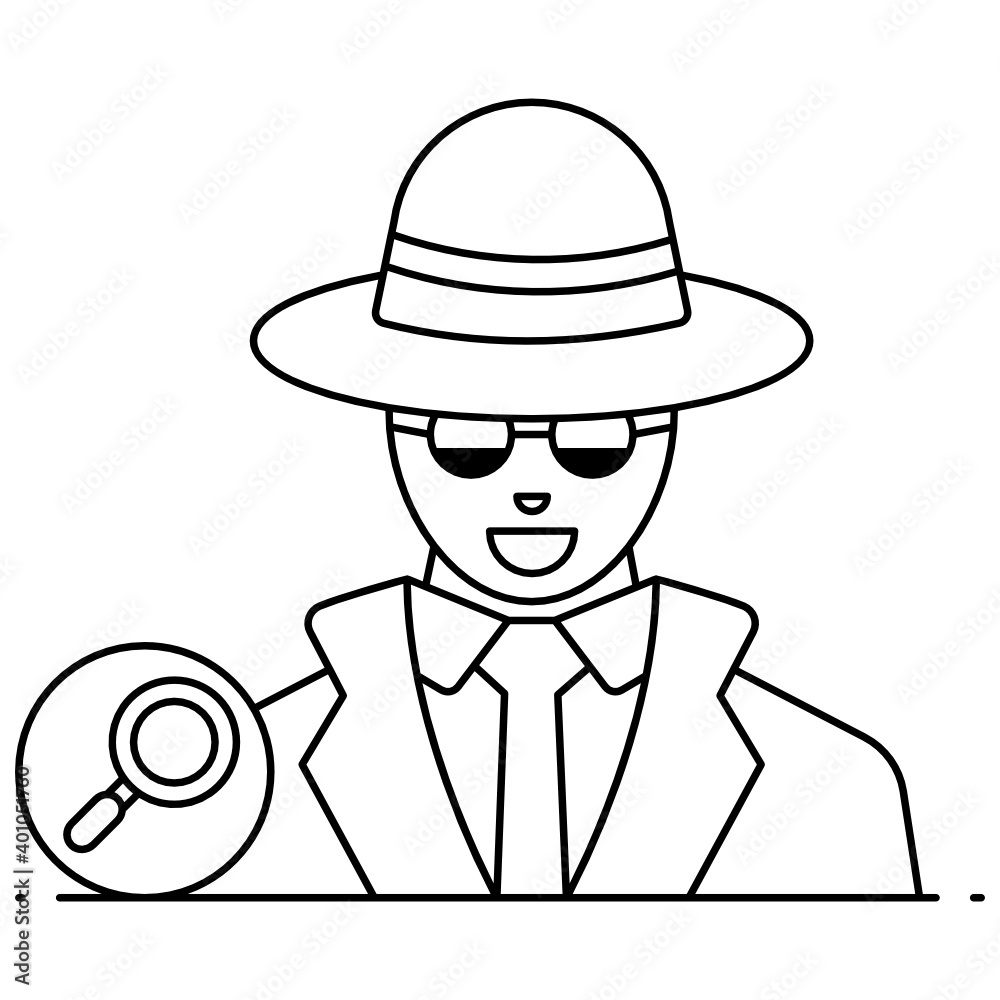 
Spy icon in conceptual flat outline design, secret agent 
