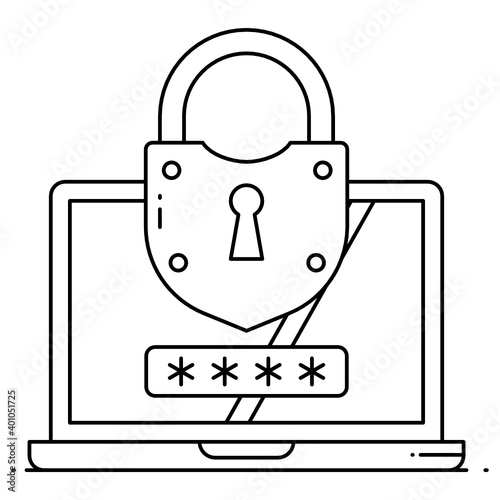 
Padlock inside laptop denoting laptop security icon
