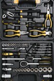 Set of tools for car repair in box, closeup
