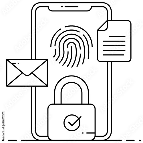 
Secure smartphone icon, flat outline design of mobile security vector 
