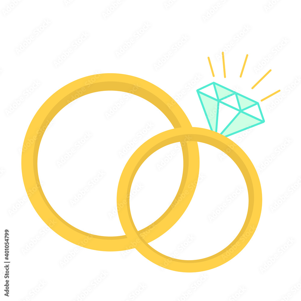 Two vector rings of the bride and groom. Wedding rings made of gold. Lovers' engagement. Rings in cartoon style. A ring with a diamond. A symbol of loyalty and love of a husband and wife. White gold Two vector rings of the bride and groom. Wedding rings made of gold. Lovers' engagement. Rings in cartoon style. A ring with a diamond. A symbol of loyalty and love of a husband and wife. White gold