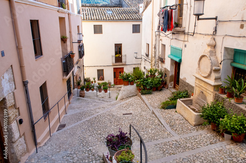 Narrow and picturesque streets of Bocairent town. photo