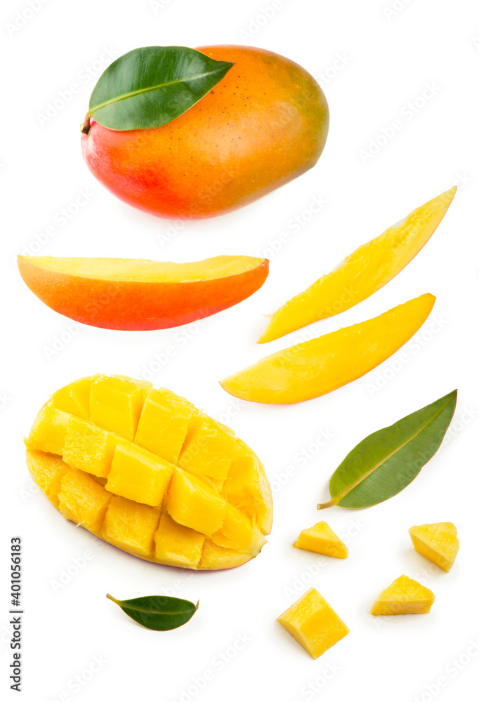 Mango leaf isolated on white background Clipping Path