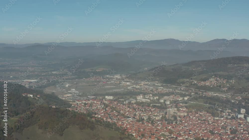 Aerial shot Bosnia and Herzegovina. Drone video of landscape mountainous terrain with mountain ranges on which there are villages with houses and roads, mountain peaks and textured sky. Aerial shot Bosnia and Herzegovina. Drone video of landscape mountainous terrain with mountain ranges on which there are villages with houses and roads, mountain peaks and textured sky.