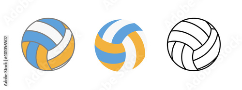 Ball for playing volleyball icon. Realistic, flat and line illustration of ball for playing volleyball icon for web isolated on white background.