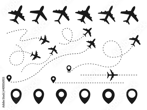 Plane and track icon on a white background. Vector illustration