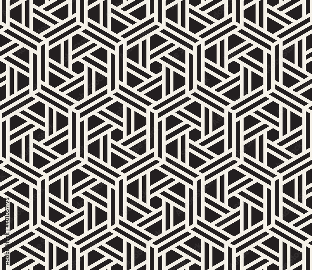 Vector seamless geometric pattern. Stylish striped hexagon ornament. Simple linear lattice background design.