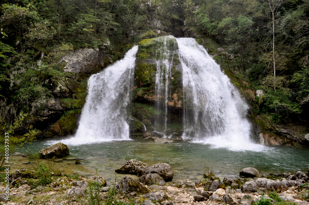 Fototapeta premium Beautiful Waterfall near Bovec, Slovenia