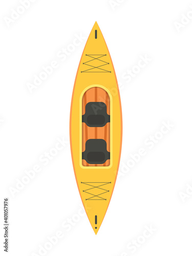 Yellow two-seater kayak in flat style. Isolated. Vector.