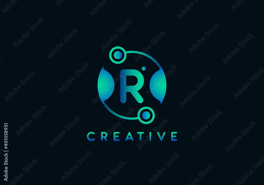 Initial Letter R Technology Logo, Unique style with gradient color. Initial Letter R Technology Logo, Unique style with gradient color.