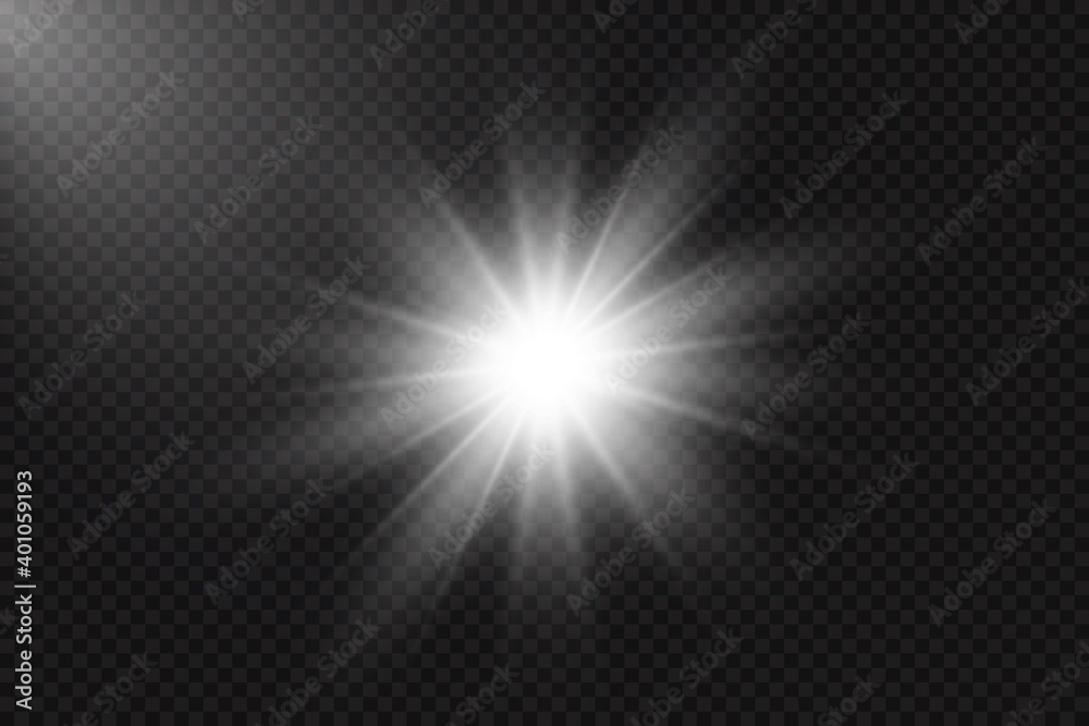 Glow effect. Star on transparent background.Bright sun. Vector illustration.