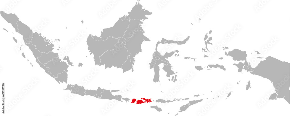 Obraz premium Nusa tenggara barat province isolated on indonesia map. Gray background. Business concepts and backgrounds.