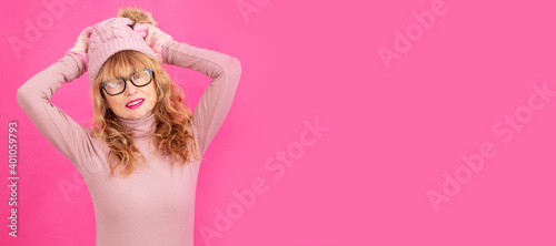 woman isolated on background wearing winter clothes