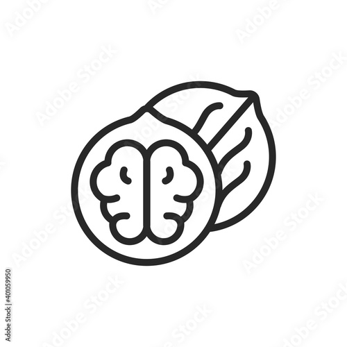 Walnut black line icon. Isolated vector element. Outline pictogram for web page, mobile app, promo.