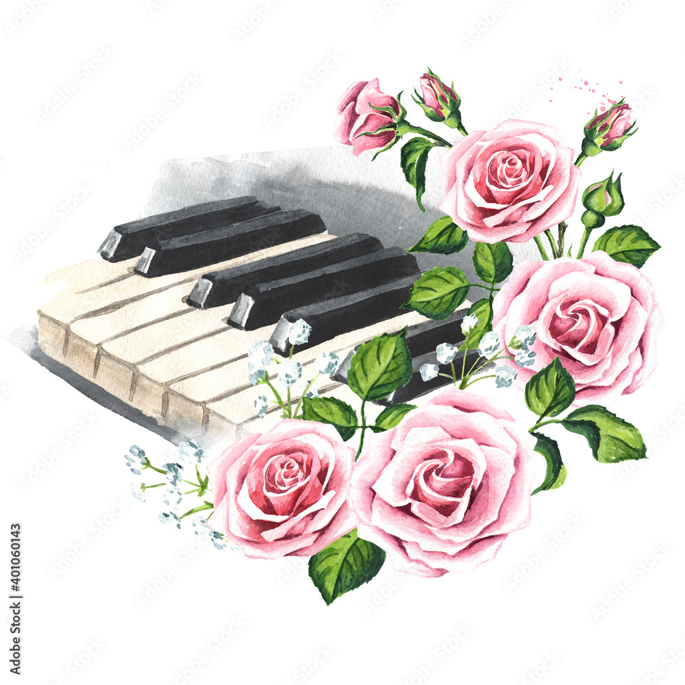 Piano keys and rose flowers Stock Illustration | Adobe Stock