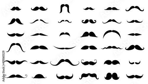 Mustache collection. Black silhouette of the mustache set isolated on white. Vintage engraving stylized drawing. illustration - .