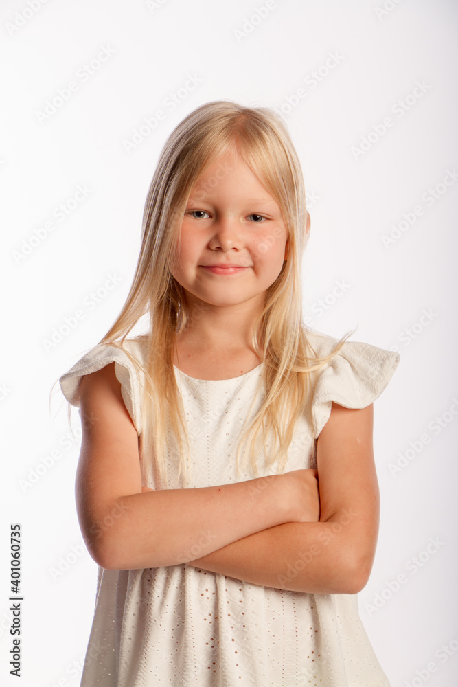 Portrait of fashionable little girl happy smiling on studio. Isolated white background Portrait of fashionable little girl happy smiling on studio. Isolated white background