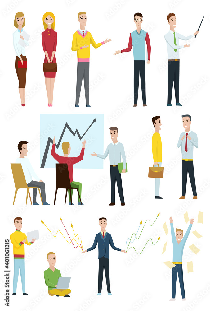 Set of business characters working in office. illustration design.