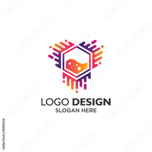 Honey cube for beehive and beekeeper logo design template