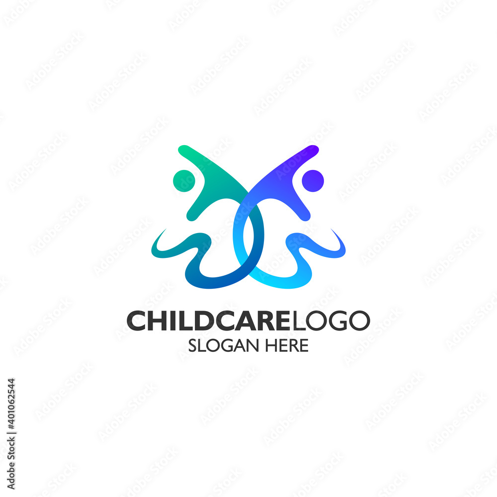 Colorful kids for dancing academy logo design template 