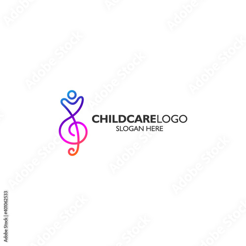 kid and melody for music academy logo design template
