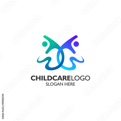 Colorful kids for dancing academy logo design template 