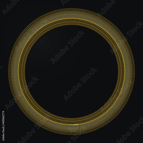 Luxury frame of gold color on a black background. Ornamental frame for cafe, restaurant, shop, print, stamp, elegant card, wedding invitations; Isolated element. Vector	