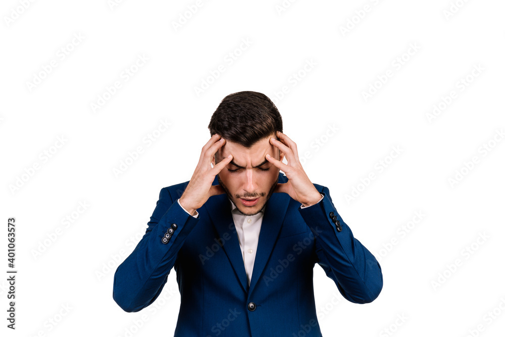 Stressed brown haired businessman isolated on a white background Stressed brown haired businessman isolated on a white background