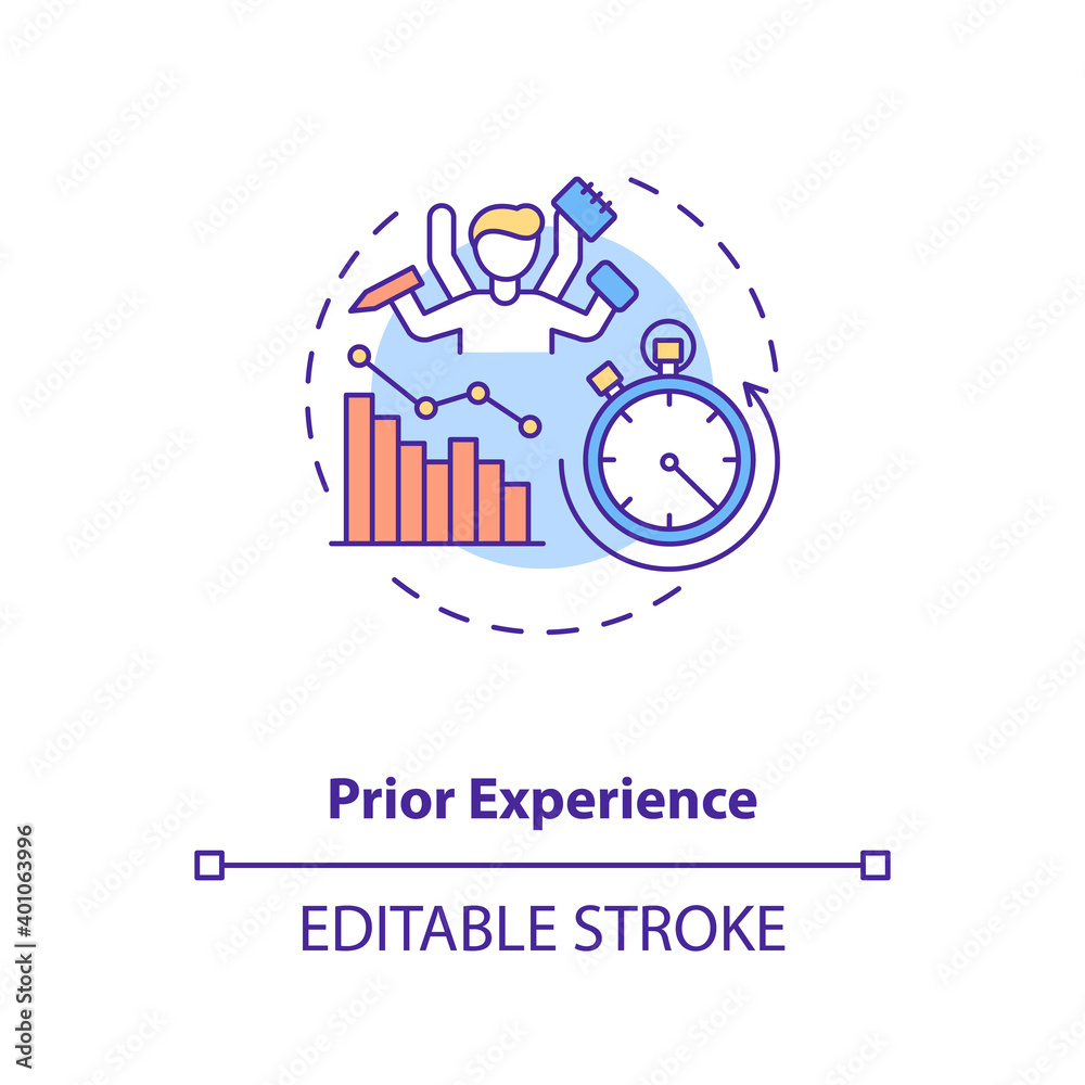 Prior experience concept icon. Human factor in ergonomics idea thin line illustration. Performance optimization. Handling multiple tasks. Vector isolated outline RGB color drawing. Editable stroke