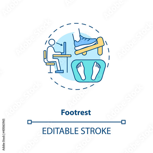 Footrest concept icon. Office ergonomics tip idea thin line illustration. Supporting feet at height. Reducing chronic back pain. Vector isolated outline RGB color drawing. Editable stroke