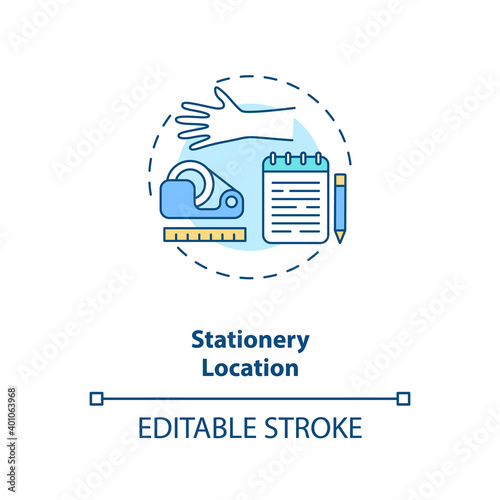 Stationery location concept icon. Office ergonomics tip idea thin line illustration. Working environment. Avoiding overreaching. Vector isolated outline RGB color drawing. Editable stroke