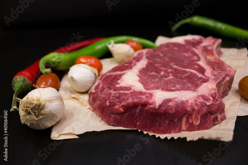 raw meat and vegetables