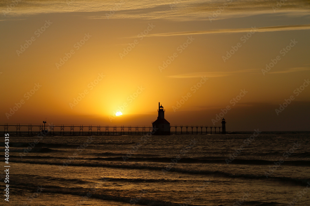 St. Joseph Michigan lighthouse at sunset