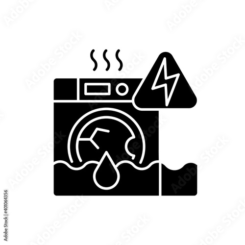 Household appliances malfunction black glyph icon. Washing machine, dishwasher. Appliance breakdown. Troubleshooting problems. Silhouette symbol on white space. Vector isolated illustration