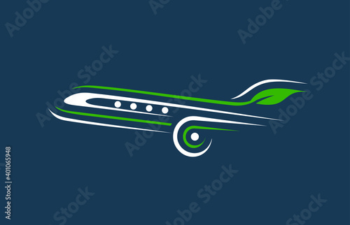 Airplane eco green lines logo plane leaf silhouette stripes