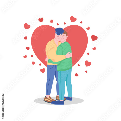 Happy gay couple in love flat color vector detailed characters