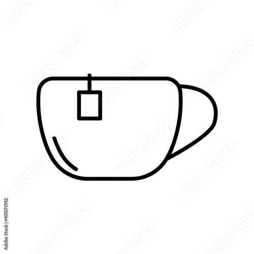 Classic Cup of Tea or Coffe Drink. Flat Icon in Outline Design. Black Stroke. Pictogram for Website Vector eps10.