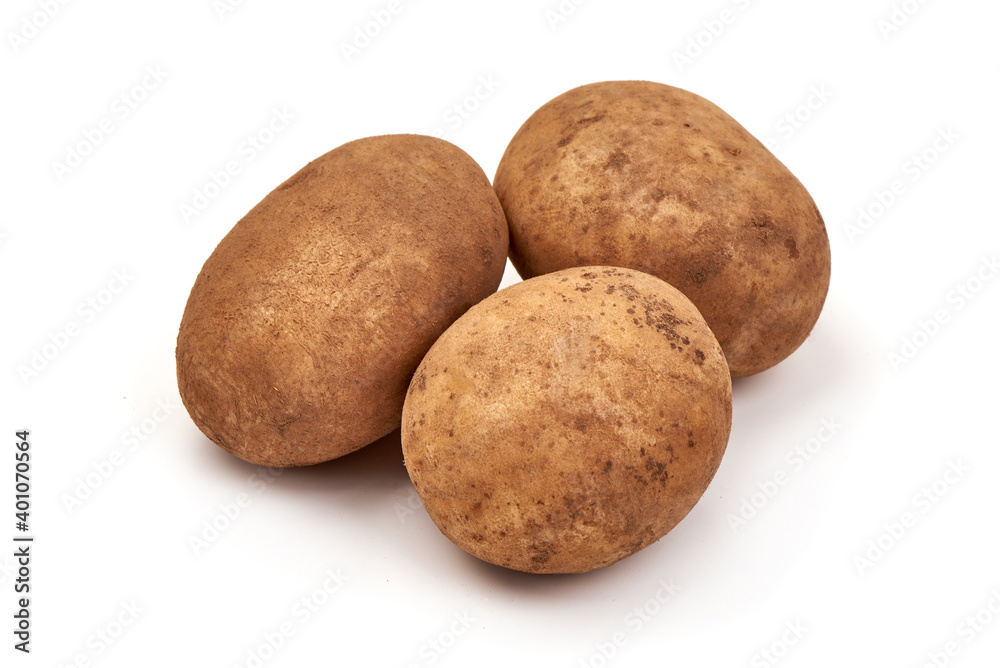 Unwashed potatoes, isolated on white background Unwashed potatoes, isolated on white background